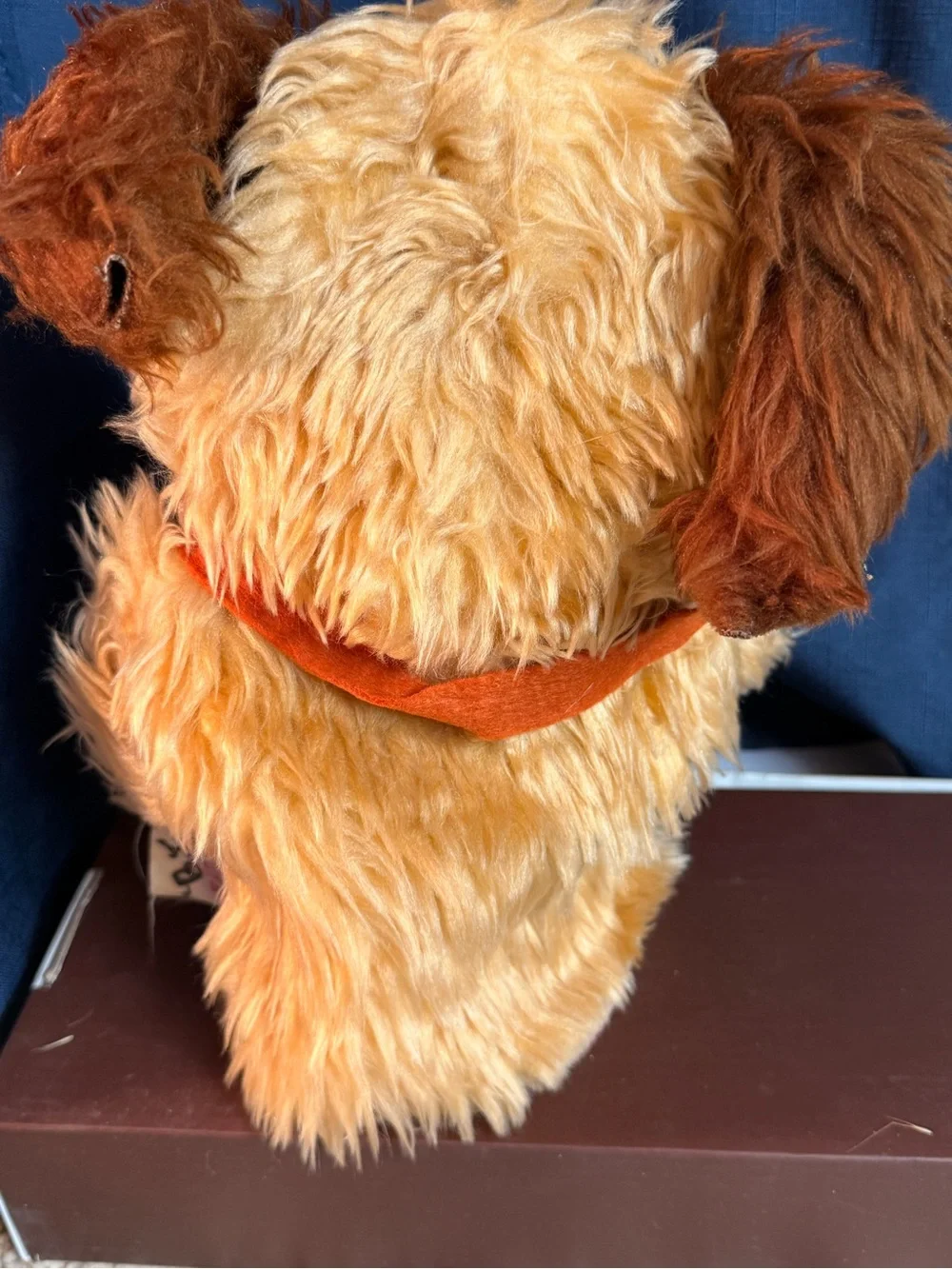 Plush Fluffy Orange Dog Toy with Brown Ears